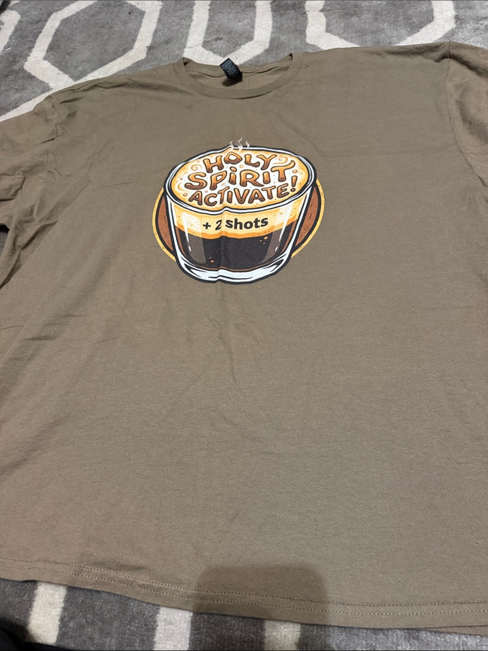 Holy Spirit activate + 2 shots coffee print tee men’s 2X